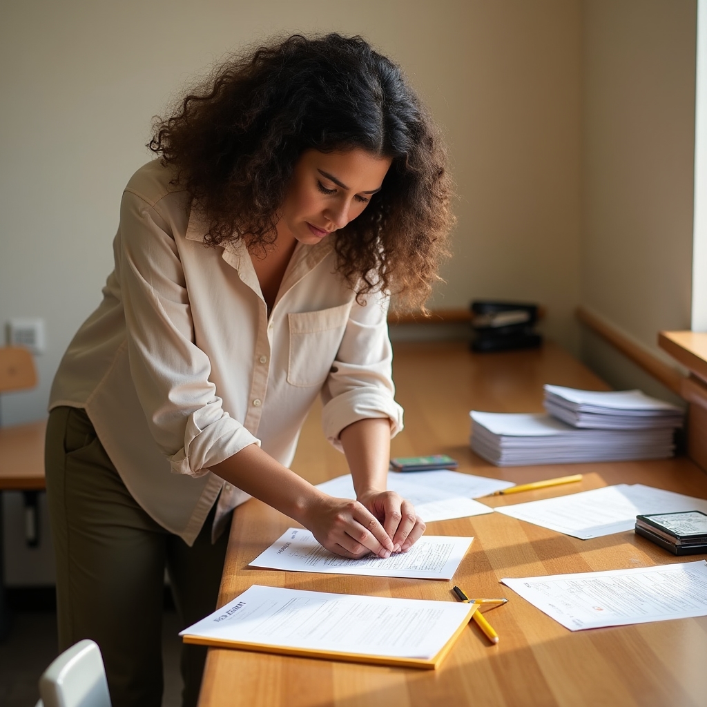 Workshop coordinator setting up materials for a financial education session