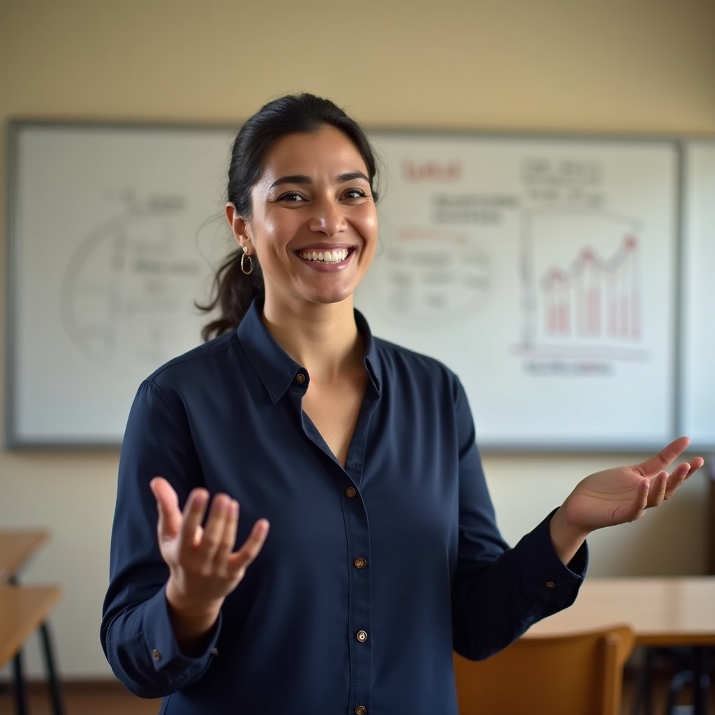 Female financial education facilitator smiling at workshop