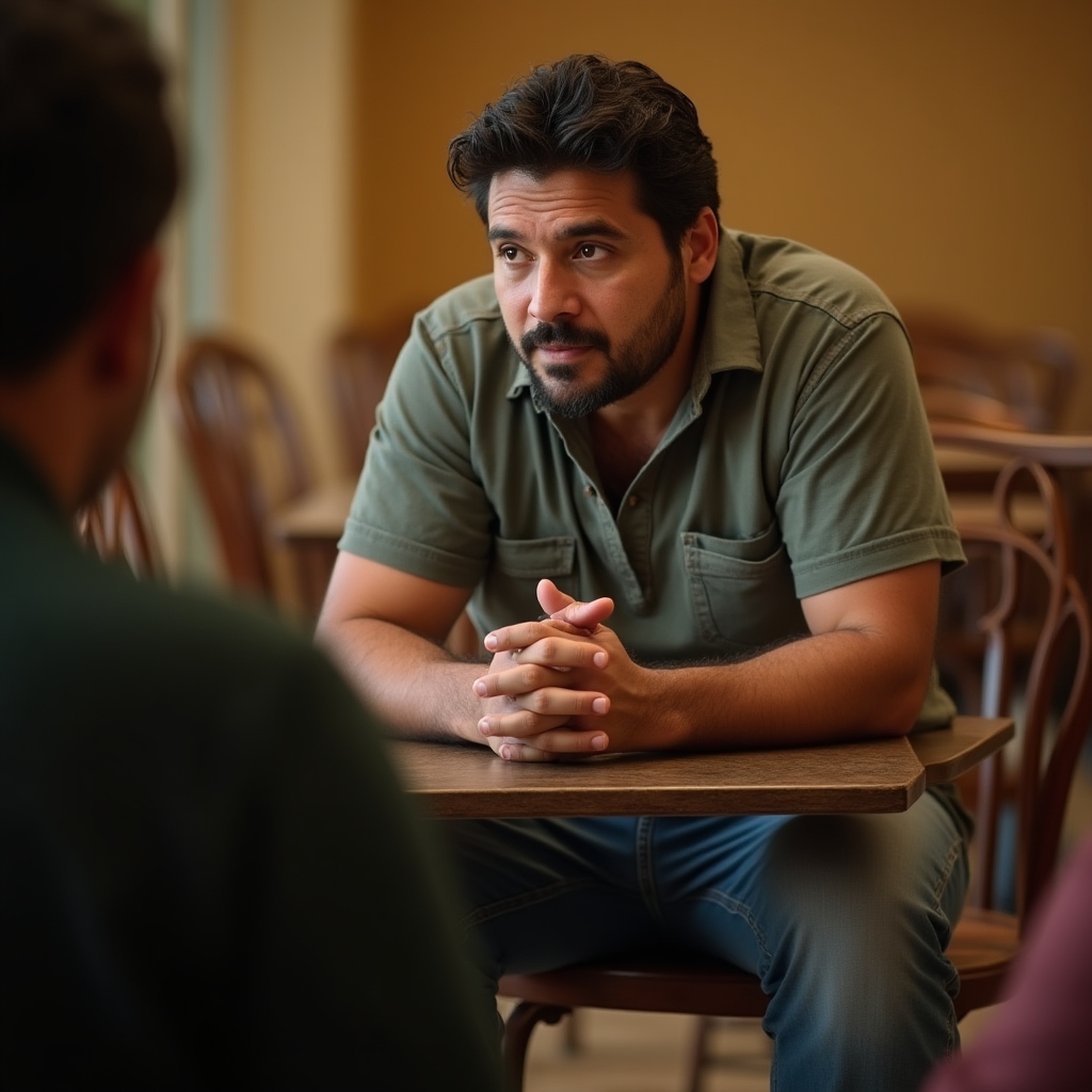 Male community educator facilitating a small group discussion