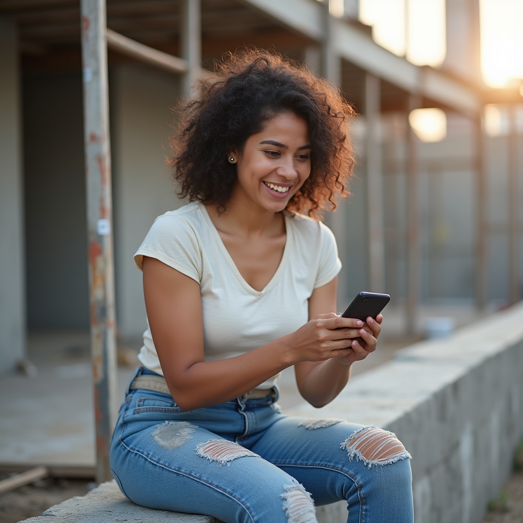Worker using a smartphone to track daily income and expenses on a simple app
